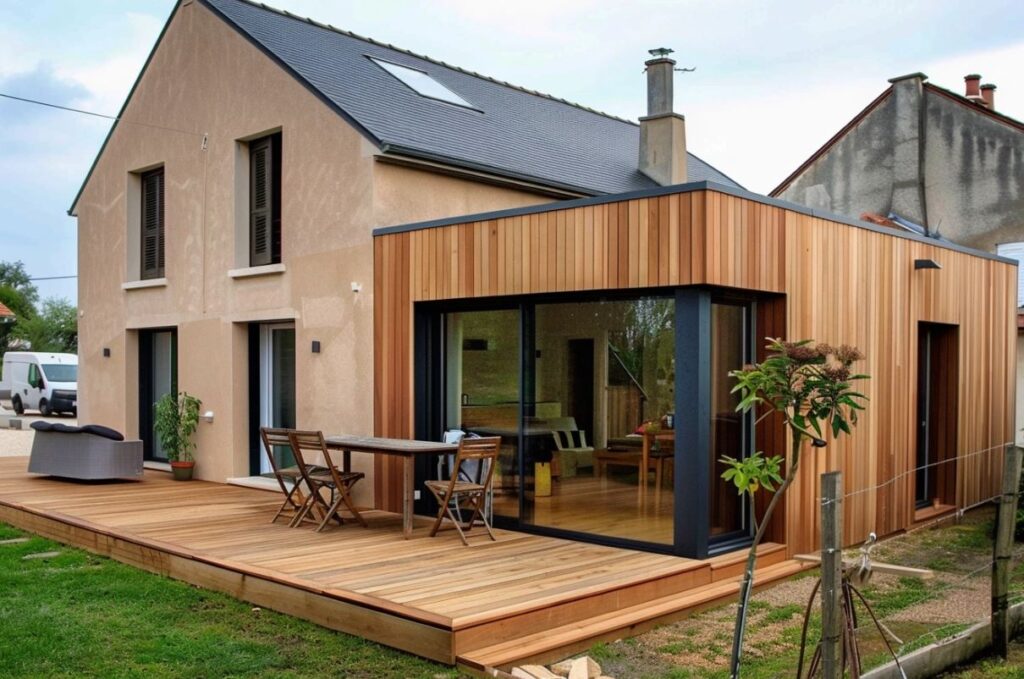 Extension en bois d'une maison traditionnelle